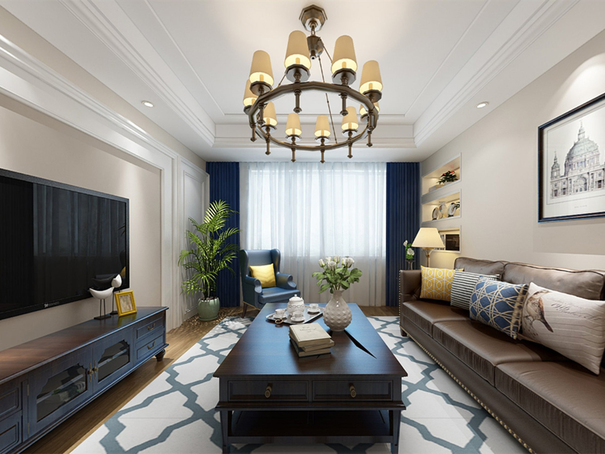 七里香都114㎡美式風裝修設計VR全景效果圖